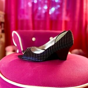 1950s Retro Pinup Style Classic Peep-Toe Polka Dot Slip-On Wedges Women’s 7.5